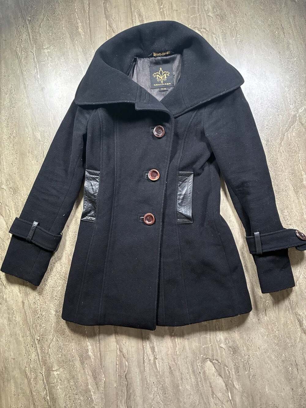 Mackage Black Wool Blend Coat Jacket Size XS TP